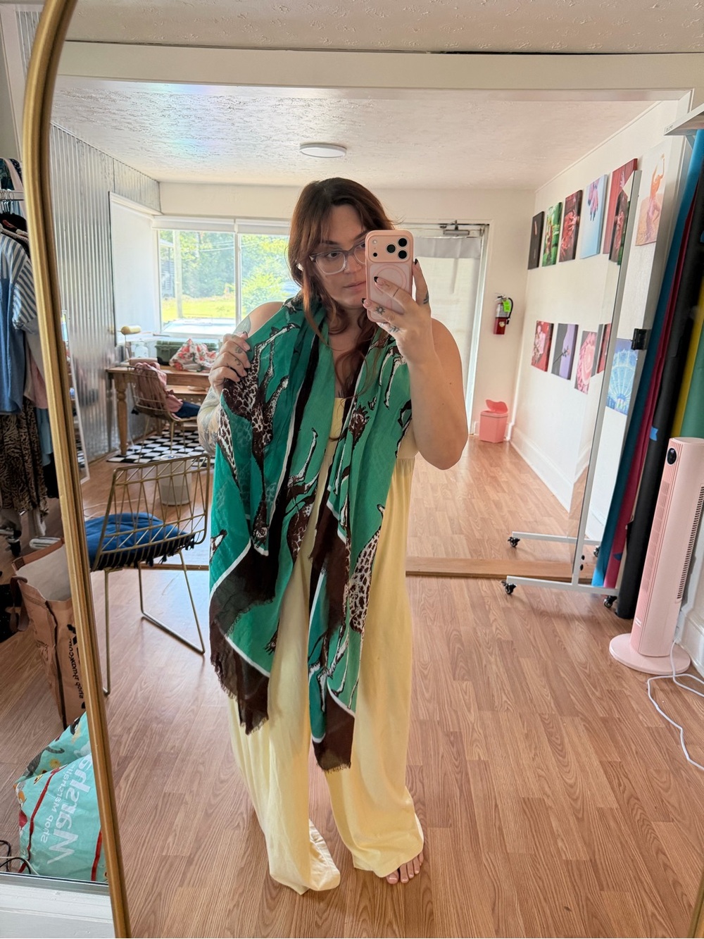 Women’s Green & Brown Giraffe Print Scarf - Unbranded